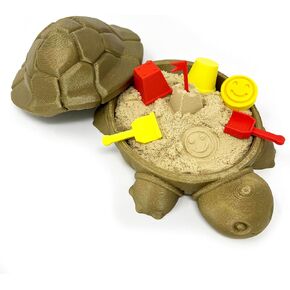 Munnygrubbbers - Mini Desktop Turtle Sand Box - 6 x 6 in - Stress Relief - Includes Soft Moldable Play Sand and Mini Tool Accessories - Novelty Gift - Desktop Decor - Zen Garden - (Green)
