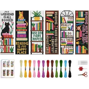 ACRNIGHEET 6PCS Cross Stitch Bookmark Kits Bookshelves Words Pattern Counted Cross Stitch Kits for Beginners Adults DIY Stamped Embroidery Bookmarks with Instructions Hand Embroidery Craft Gift