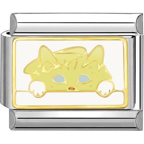 UNY JEWEL Italian Charm 9mm Stainless Steel Cute Cat Peeking Design Modular Charm Link for Bracelets Unisex Jewelry