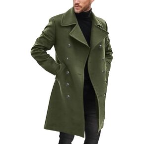 Runcati Mens Double Breasted Trench Coat Notch Lapel Peacoat Mid Long Winter Classic Overcoat