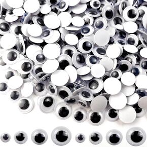 RONYOUNG 2004PCS Black Wiggle Googly Eyes with Self-Adhesive, 6mm 8mm 10 mm 12mm Mixed Packaging