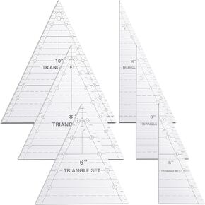 Kigley 3 Set Tall Triangle Rulers for Quilting 6 8 10 Inch Wedge Triangle & Wing Quilting Rulers and Templates Acrylic Quilt Templates for Sewing Layer Cake Patchwork Cutting Pattern DIY Craft