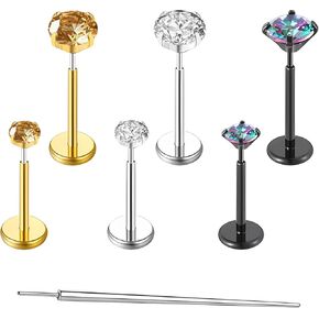 20G 18G Threadless Push in Nose Rings Studs Surgical Stainless Steel Hypoallergenic Cubic Zirconia Flat Back Nose Stud Piercing Jewelry for Women Men