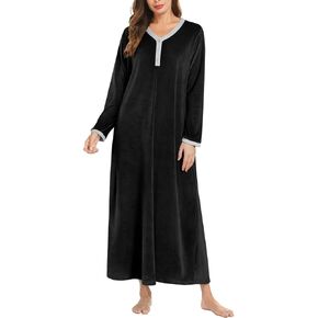 Ekouaer Women's Flannel Nightgowns Long Sleeve Printed Sleepwear Fleece Full Length Sleep Shirts