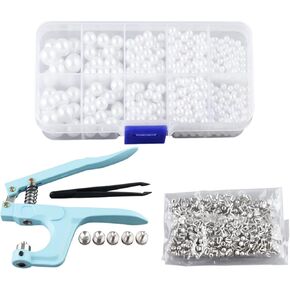 1Set Manual Pearl Setting Machine, Hand Press Machine with Acrylic Pearl Beads Kit, Hand-Beaded Rivet Fixing Machine for DIY Crafts Accessories (White Beads)