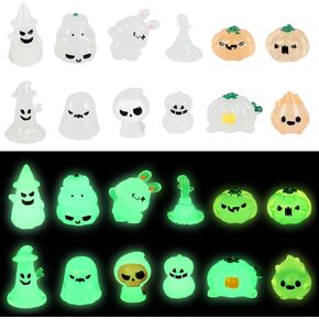CCINEE 12pcs Halloween Miniatures Luminous Mini Resin Tombstone Pumpkin Ghost Figurines for Party, Dollhouse, Micro Landscape Accessories