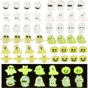 48 PCS Halloween Ghost Miniatures Luminous Trinkets,Mini Resin Charms Bat/Skull Garden Decorations for Party Dollhouse Micro Landscape Accessories