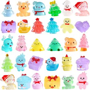 40PCS Mini Christmas Luminous Figurines 40 Styles Christmas Resin Miniatures Glow in The Dark Tiny Figures to Hide Small Snowman Figures for Party Favors Bag Fillers Garden Dollhouse Decor