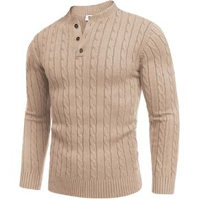 COOFANDY Men Casual Knit Sweater Quarter Button Henley Long Sleeve Slim Fit Twisted Pullover Sweater
