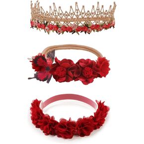Baby Headbands Set Flower Hair Bows Accessories-Elastic Hair Band Crown FLoral Wraps Birthday Gifts for Girls Newborn Infant Toddler 3Pcs