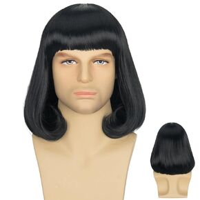 Miss U Hair Men Unisex Black Short Bob Wig with Full Bangs Halloween Costume Cosplay Funny Wigs