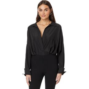 NORMA KAMALI Women's Super Oversized Boyfriend NK Shirt Bodysuit, Black
