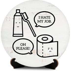 Funny Bathroom Signs - Wash Your Hands Round Wood Decor with Stand - Bathroom Wood Sign Desk Decorations for Home Restroom Toilet Wash Laundry Shelf Table Decor - A05