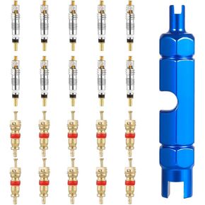 20pcs Valve Core for Presta & Schrader, Tubeless Valve Core Bike Replacement Kit with Metal Valve Core Stans Dismantle Removal Tool Brass Bicycle Valve Adapter Core for Tubeless Road MTB Bike Tires