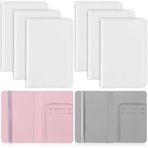 6 Pieces DIY Sublimation Passport Holder Covers, PU Leather Blank Heat Transfer Travel Passport Book Holder Wallet Cover for Passport, Business Cards, Credit Cards, Boarding Passes(Pink+Gray)