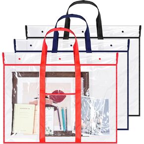 3 Pack Large Poster Storage Bag Bulletin Board Holder Art PVC Folder with Pocket Transparent Art Portfolio Organizer Storage Chart Container for Teacher Paper Teen(24 x 36, Classic Color)