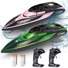 RC Boat for Kids 2 Pack Remote Control Boats Toys with Rechargable Battery Boat with LED Light for Pools Lakes Gifts Boys Girls