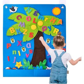 CHEFAN Felt Letter and Number Tree, Coconut Tree Alphabet Game, Felt Story Board Set for Early Education Storytelling, Felt Board for Wall Teaching Home Classroom Play