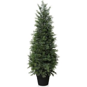 LOMANTO Outdoor Artificial Topiary Cedar Tree 3Ft UV Rated Potted Plants 2Pack Fake Tree for Porch Decor Faux Pine Plant for Housewarming