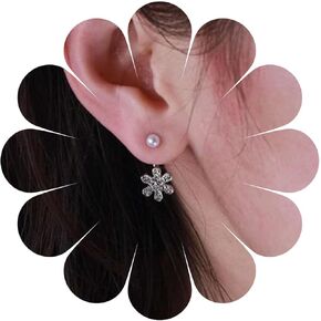Vintage Pearl Ear Jacket Earrings Crystal Flower Jacket Earrings Rhinestone Flower Earrings Silver Tiny Pearl Stud Earrings Jewelry for Women