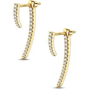 COCHARM 14K Solid Gold Stud Earrings 20g Gold Earrings Jacket Dangle Earrings Cubic Zirconia Lobe Earrings for Women