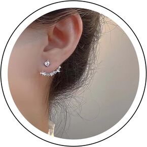Boho Crystal Ear Jacket Earrings Rhinestone Ear Climber Earrings Silver Crystal Bar Jacket Stud Earrings CZ Star Front Back Earrings Jewelry for Women