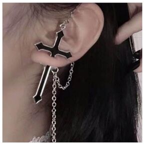 Punk Sword Earrings Black Sword Ear Jacket Earrings Vintage Cross Chain Drop Earrings Religious Studs Earrings Jewelry for Women and Girls Gifts