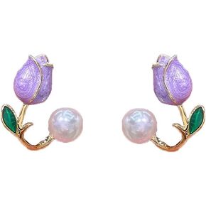 Tulip Earrings Imitate Pearl Flower Stud Earrings Colorful Tulip Jacket Front Earrings for Women Jewelry Gift
