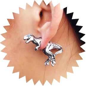 Vintage Dinosaur Ear Jacket Earrings Punk 3D Dinosaur Stud Earrings Silver Tyrannosaurus Rex Earrings Dino Front Back Earrings Jewelry for Women