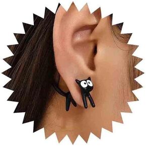 Vintage Black Cat Ear Jacket Earrings Black Acrylic Cat Stud Earrings Cartoon Animal Jacket Earrings Gothic Cat Earrings Jewellery for Women