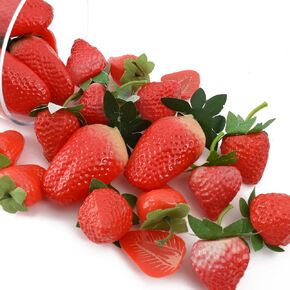 Artificial Strawberries, 30Pcs Lifelike Strawberry 5 Sizes Plastic Fake Fruit Decoration for Home Kitchen Party Photography Props