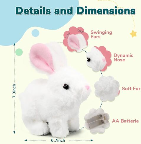 Hopping Walking Bunny Rabbit Toy with Sounds, Wiggling Ears, Twitching Mouth and Nose, Educational Interactive Bunny Rabbit Toy for Baby in Saudi Arabia