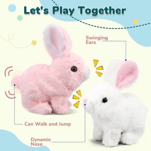 Hopping Walking Bunny Rabbit Toy with Sounds, Wiggling Ears, Twitching Mouth and Nose, Educational Interactive Bunny Rabbit Toy for Baby in Saudi Arabia