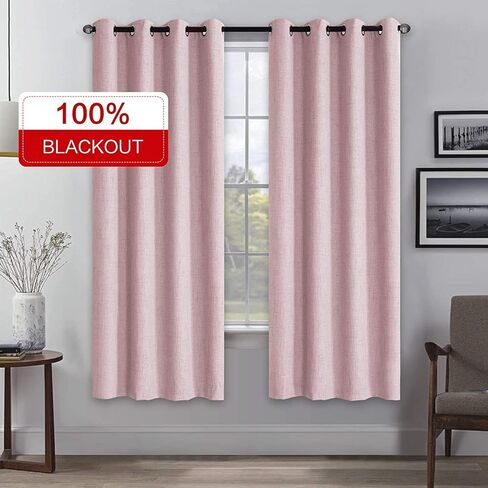 RHF Blackout Curtains 84 Inch Length 2 Panels Set, Primitive Linen Look, 100% Blackout Curtains Linen Blackout Curtains, Grommet Curtains for Living Room, Burlap Curtains-(50x84, Black) in Kuwait