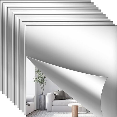 4PCS Wall Mirror Tiles,12x12 Inch Flexible Mirror Sheet,Self Adhesive Self Cuttable Mirror Wall Stickers Non Glass Square Mirrors for Home Wall in Saudi Arabia