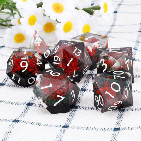 Haxtec DND Dice Set Sharp Edge Resin Dice Set with Dice Case, Flower D and D Dice, Polyhedral D&D Dice Set for Dungeons and Dragons TTRPGs DND Gift in Kuwait