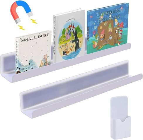 2 Pcs Magnetic Book Shelf for Whiteboard,Reusable Magnetic Book Holder with a Pen Container,Acrylic Magnetic Floating Book Shelves Book Display Shelf,Magnetic File Holder for Classroom,Office,Fridge in Saudi Arabia