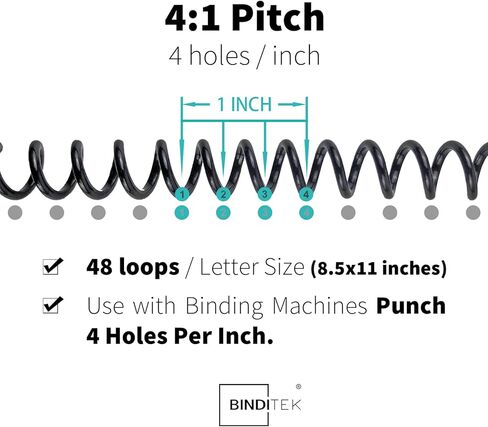Binditek 100 Pack Plastic Spiral Binding Coils, 11mm (7/16") Binding Spirals, 80 Sheet Capacity, 4:1 Pitch, Black Binding Spines, 48Loops for Letter Size, for Students and Coworkers in Saudi Arabia