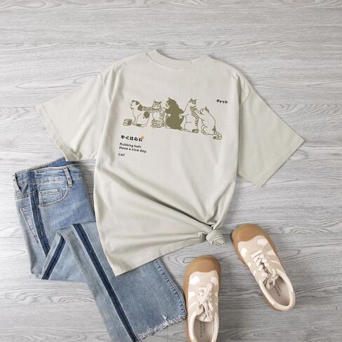 Cayxatiu Cute Cat Graphic Tees for Women Harajuku Shirt Letter Printed Oversized T Shirts Aesthetic Casual Baggy Tshirts… in Kuwait