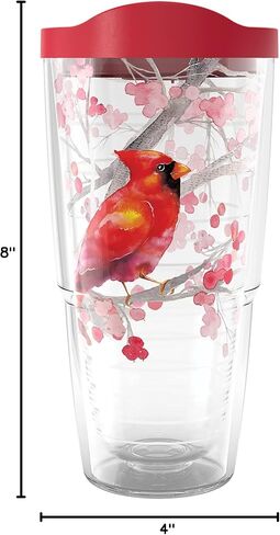 Tervis Christmas Holiday Cardinal and Berry Branches Made in USA Double Walled Insulated Tumbler Travel Cup Keeps Drinks Cold & Hot, 16oz, Classic in Saudi Arabia