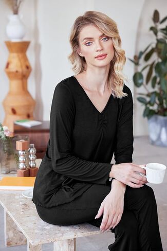 طقم بيجامة نسائي من Ekouaer بأكمام طويلة طقم بيجامة مكون من قطعتين ملابس نوم ناعمة وسروال بيجامة ملابس نوم in Saudi Arabia
