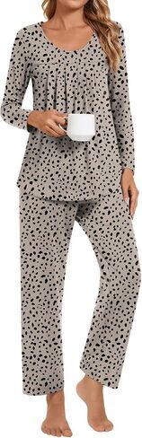 Pajamas Sets for Women Soft Long Sleeve Pjs Top and Pants with Pocket 2 Piece Ladies Loungewear in Saudi Arabia