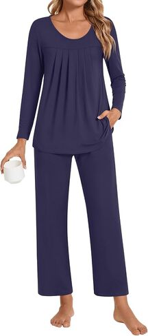 Pajamas Sets for Women Soft Long Sleeve Pjs Top and Pants with Pocket 2 Piece Ladies Loungewear in Saudi Arabia