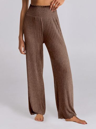 ANRABESS Women 2 Piece Lounge Pajamas Sets Casual Ribbed Knit Long Sleeve Top Pants Matching Set 2024 Fall Outfits Clothes in Saudi Arabia