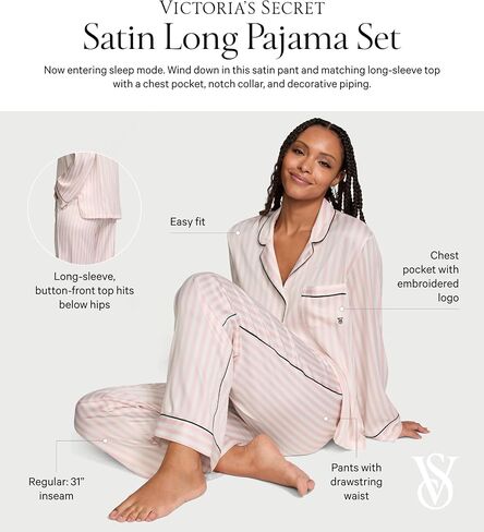 Victoria's Secret Fashion Show '24 Women's Glazed Satin Long Pajama Set (XS-XXL) in Saudi Arabia