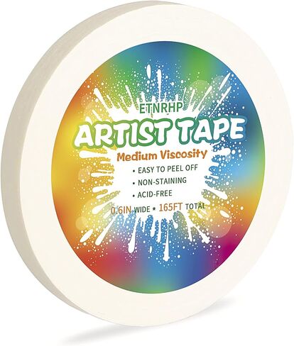 White Art Tape Medium Tack Artist Masking Tape Paper Acid Free Tape Watercolor Painters Tape Artists Tape for Drafting Art Watercolor Painting Canvas Framing, 0.6 inch Wide 165FT Long in Kuwait