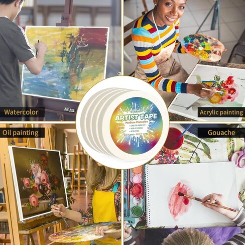 White Art Tape Medium Tack Artist Masking Tape Paper Acid Free Tape Watercolor Painters Tape Artists Tape for Drafting Art Watercolor Painting Canvas Framing, 0.6 inch Wide 165FT Long in Kuwait
