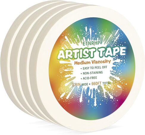 White Art Tape Medium Tack Artist Masking Tape Paper Acid Free Tape Watercolor Painters Tape Artists Tape for Drafting Art Watercolor Painting Canvas Framing, 0.6 inch Wide 165FT Long in Kuwait