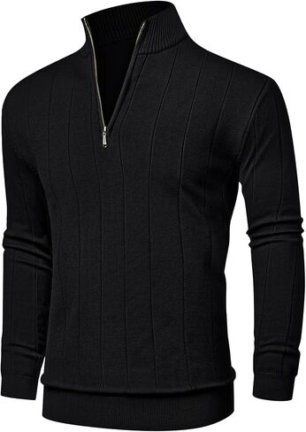 Aimeilgot Mens Quarter Zip Sweaters Mock Neck Casual Long Sleeve Knitted Soft Slim Fit Classic Pullover Polo Sweater in Saudi Arabia