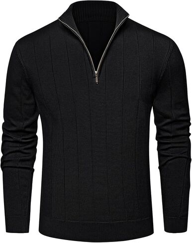 Aimeilgot Mens Quarter Zip Sweaters Mock Neck Casual Long Sleeve Knitted Soft Slim Fit Classic Pullover Polo Sweater in Saudi Arabia